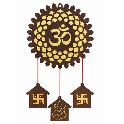 Wooden Om Wall Hanging with Swastik and Ganesh